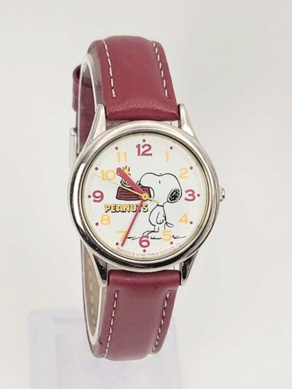 Vintage Citizen Q&Q Snoopy Peanuts Watch 2035 Quartz Burgundy Leather